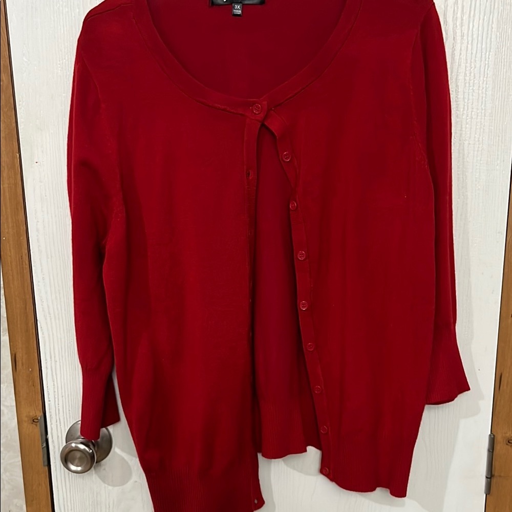Vibrant Red Knit Cardigan Sweater
